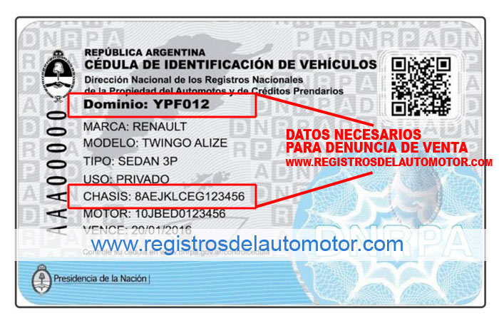 Denuncia de venta Automotor - Cédula identificación