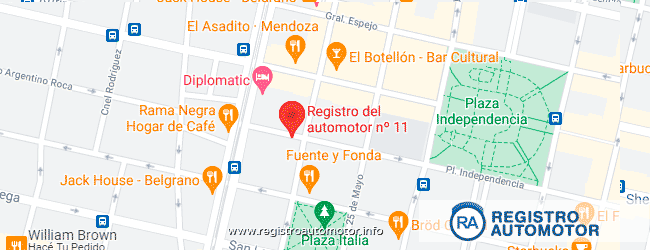 Mapa de ubicación del Registro Automotor N° 12 de Mendoza sobre calle San Juan 115.