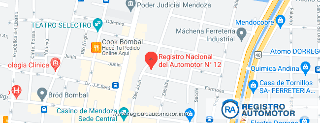 Mapa Registro Automotor 12 Mendoza DNRPA