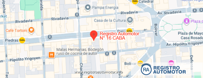 Mapa de ubicación del Registro Automotor N° 16 de CABA sobre Avenida de Mayo 666.