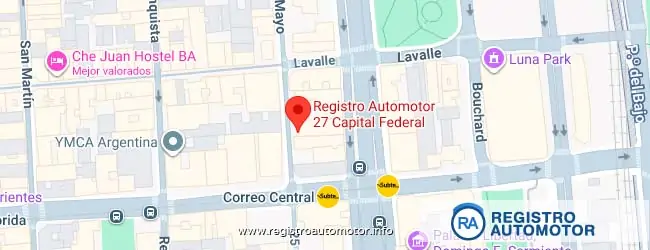 Mapa de ubicación del Registro Automotor N° 27 de CABA sobre calle 25 de Mayo 445