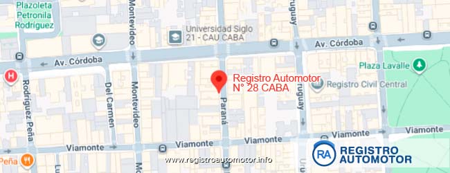 Mapa de ubicación del Registro Automotor N° 28 de CABA sobre calle Paraán 754.