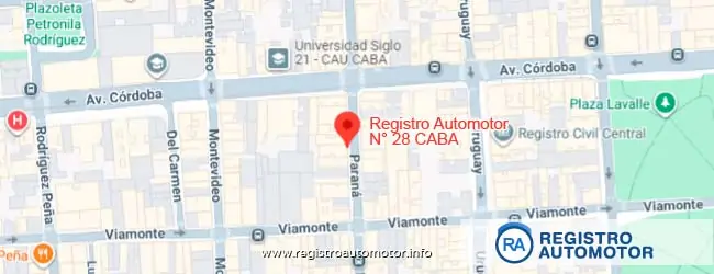 Mapa de ubicación del Registro Automotor N° 28 de CABA sobre calle Paraán 754.