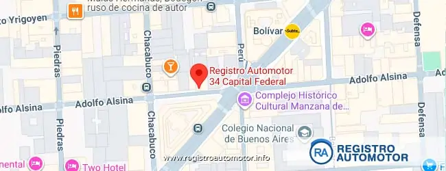 Mapa de ubicación del Registro Automotor N° 34 de CABA sobre calle Adolfo Alsina 653.