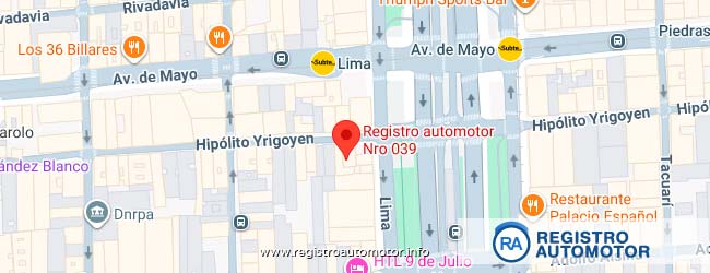 Mapa de ubicación del Registro Automotor N° 39 de CABA sobre calle Hipólito Yrigoyen 1116.
